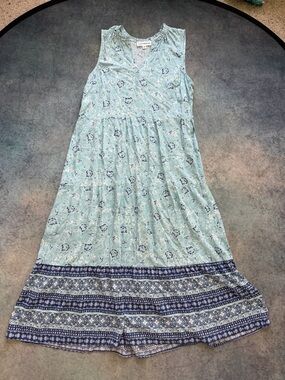 Lucky Brand Light Blue and Navy Sleeveless Maxi Dress